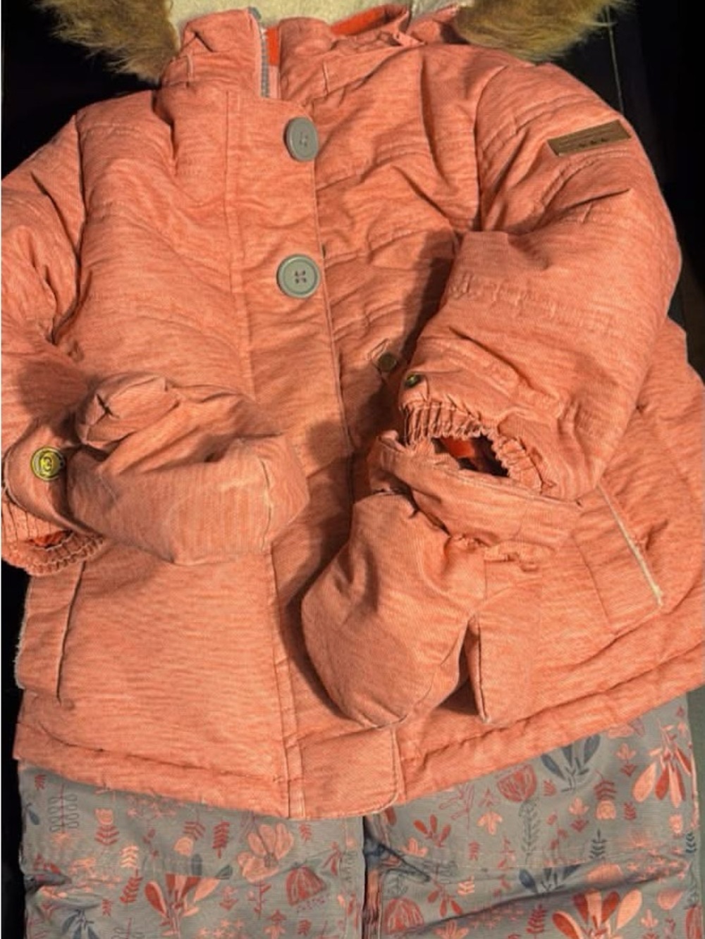 Children's Coral Hooded Puffer Jacket with Mittens